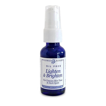 A 1 oz. bottle of Power Repair Lighten and Brighten by Sister Creations is seen against a white background at Winter Sun Trading Co.