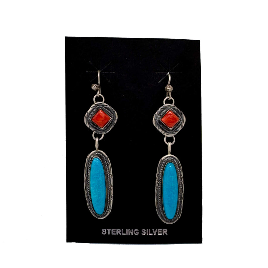 Kingman Turquoise and Spiny Oyster Earrings