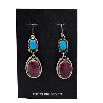 Ma'ashan Turquoise and Mediterranean Coral Earrings