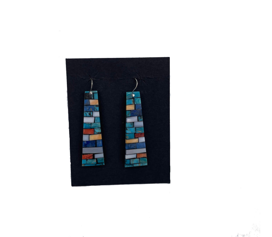Beautiful Mosaic Inlay Turquoise Earrings by Charlene Reano