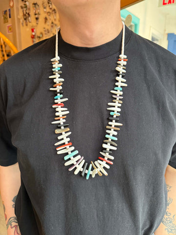 Shell, Turquoise, Jett, and Wampum Bead Necklace