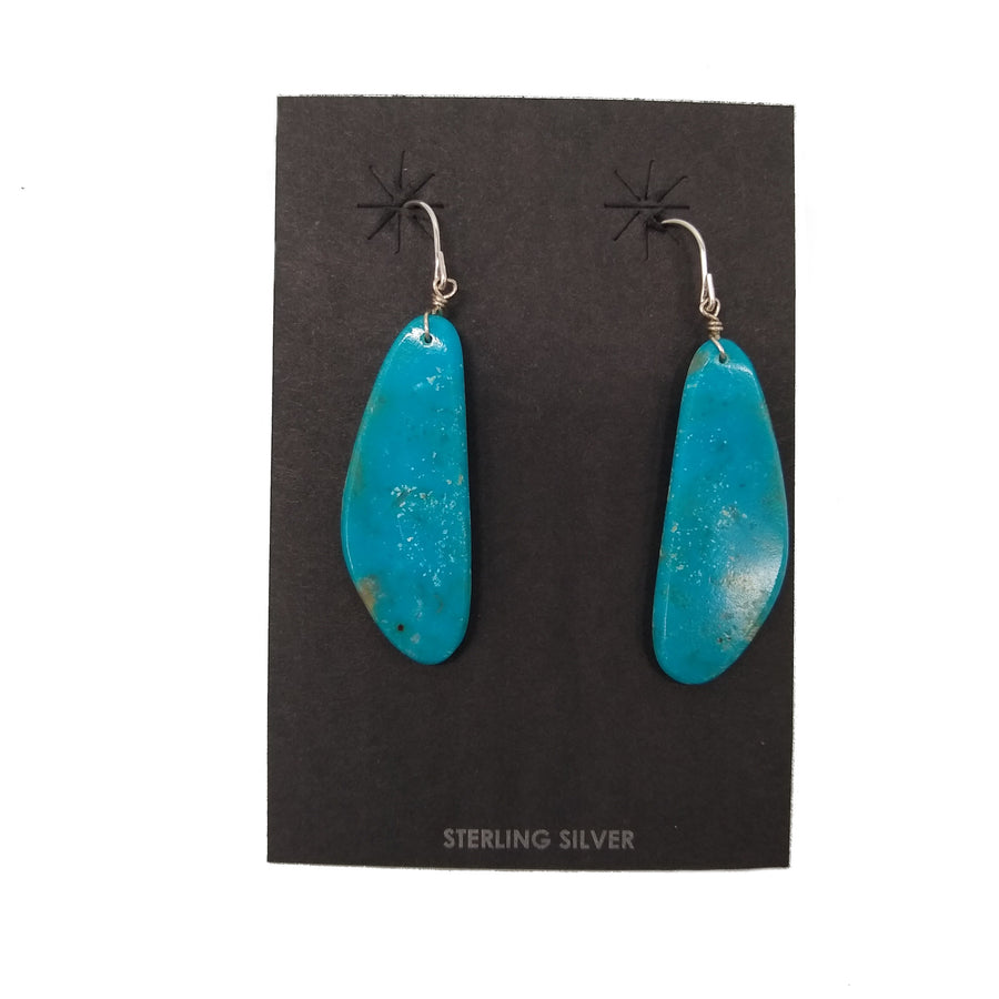 Bright Blue Oblong Turquoise Slab Earrings