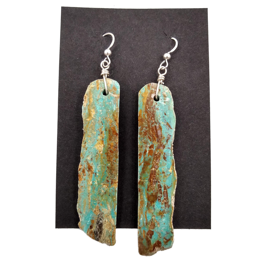 Green Blue and Brown Turquoise Slab Earrings