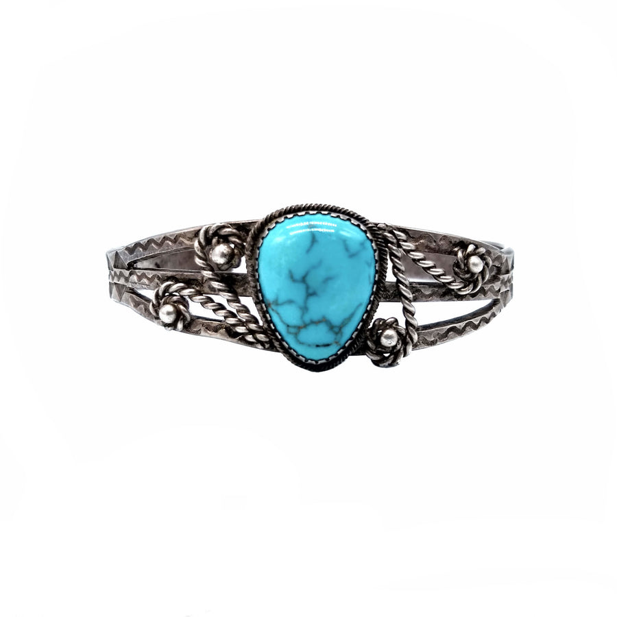 Beautiful Vintage Turquoise and Silver Harvey Cuff Bracelet