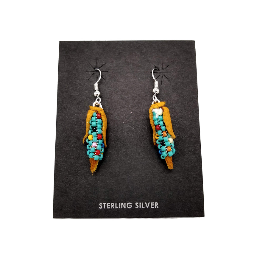 Blue Beaded Corn Earrings