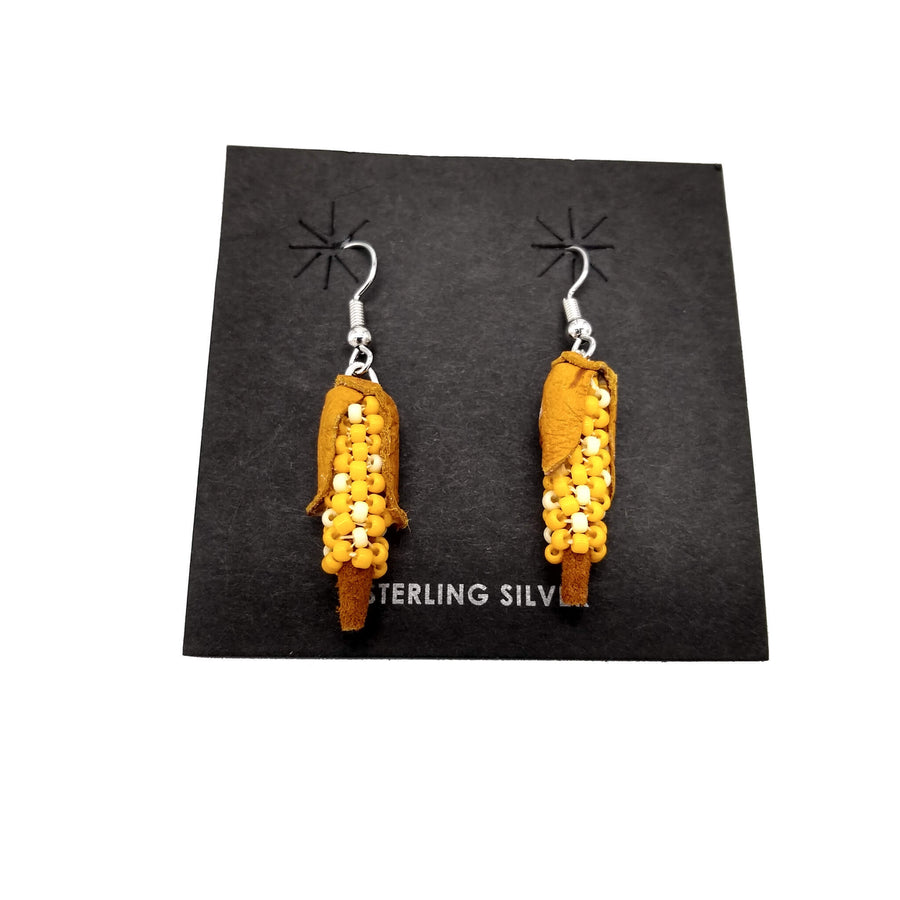 Yellow Beaded Corn Earrings