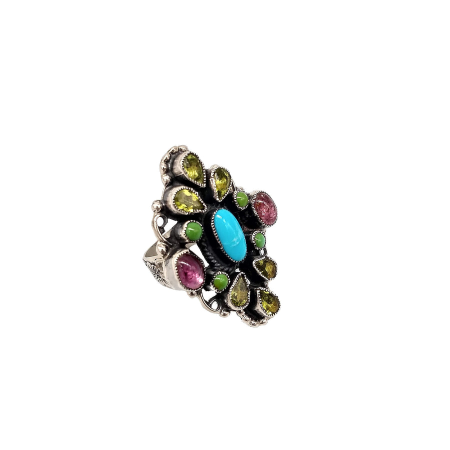 Beautiful Turquoise, Amethyst, and Peridot Ring