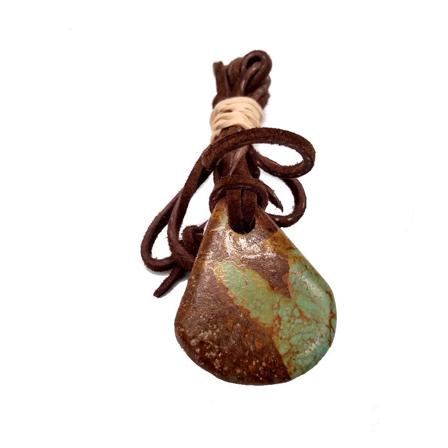 Green and Brown Turquoise Pendant on leather