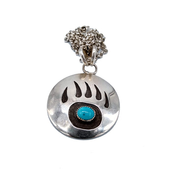 Hopi Overlay Bear Paw Pendant with Turquoise