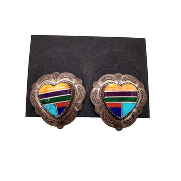 Beautiful Inlay Sterling Silver Heart Earrings