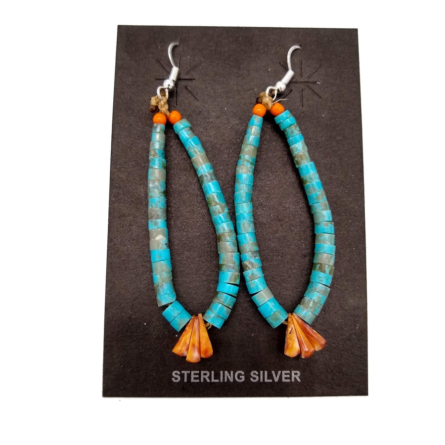 Bright Blue Turquoise and Spiny Oyster Shell Jacla Earrings