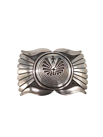 Hopi Overlay Man In The Maze Sterling Silver Belt Buckle