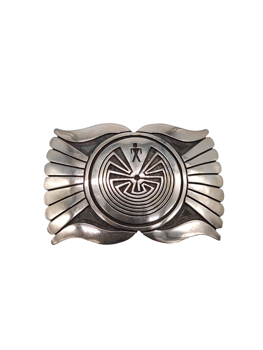 Hopi Overlay Man In The Maze Sterling Silver Belt Buckle