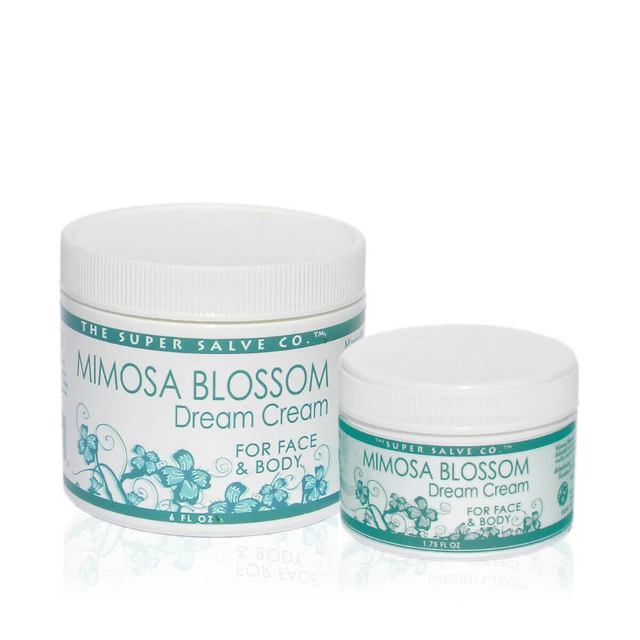 Two containers of Super Salve Mimosa Blossom Draem Cream in 6 and 1.75 fl. oz containers