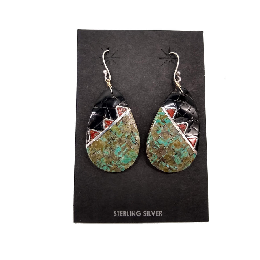 Mosaic Turquoise Coral and Jet Earrings