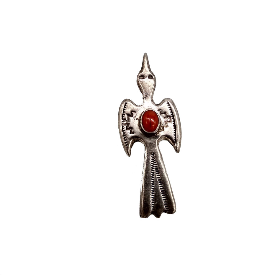 Vintage Sterling Silver and Coral Thunderbird Pin