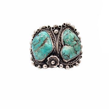 Gorgeous Vintage Two Stone Sterling Silver and Turquoise Cuff Bracelet