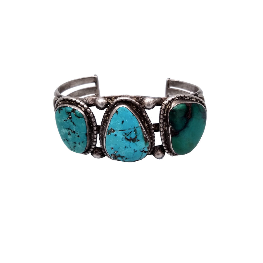 Vintage Three Stone Turquoise Cuff Bracelet Winter Sun Trading Co