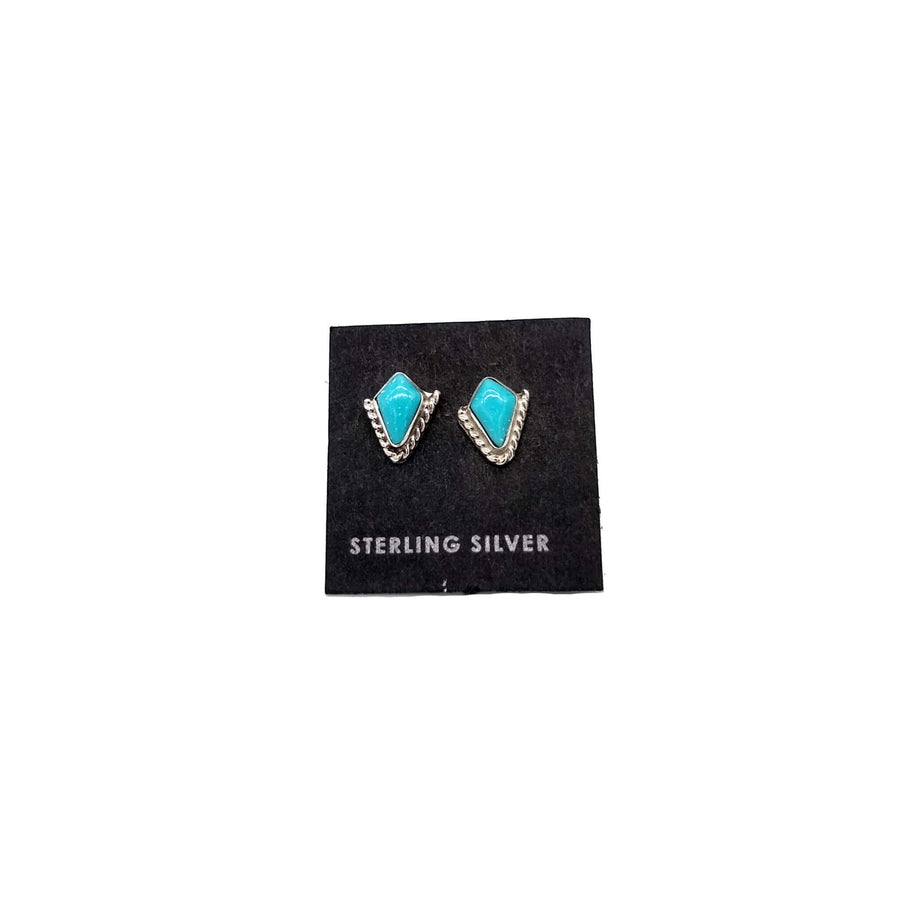 Small Turquoise Post Earrings with Silver Detail