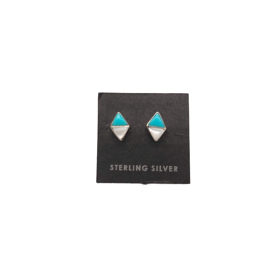 Small Triangular Turquoise and Shell Post Earrings