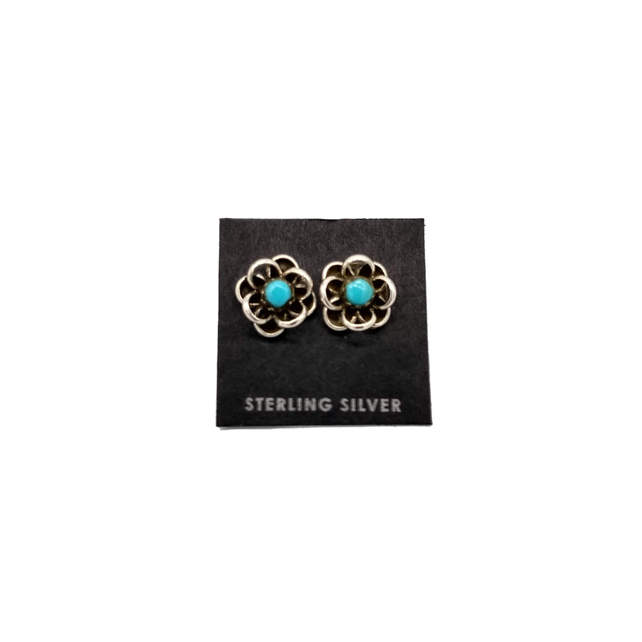 Small Silver and Turquoise Flower Post Earrings