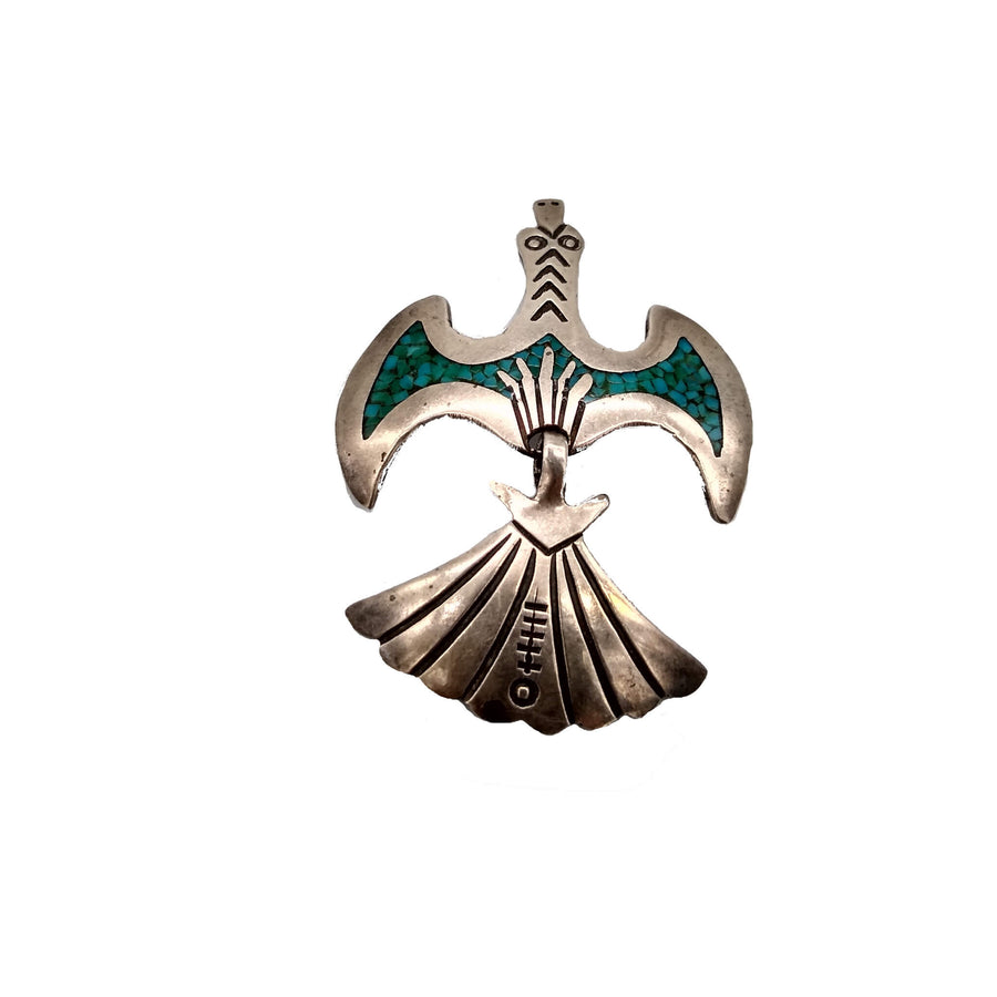 Vintage Turquoise Inlay Thunderbird Pin