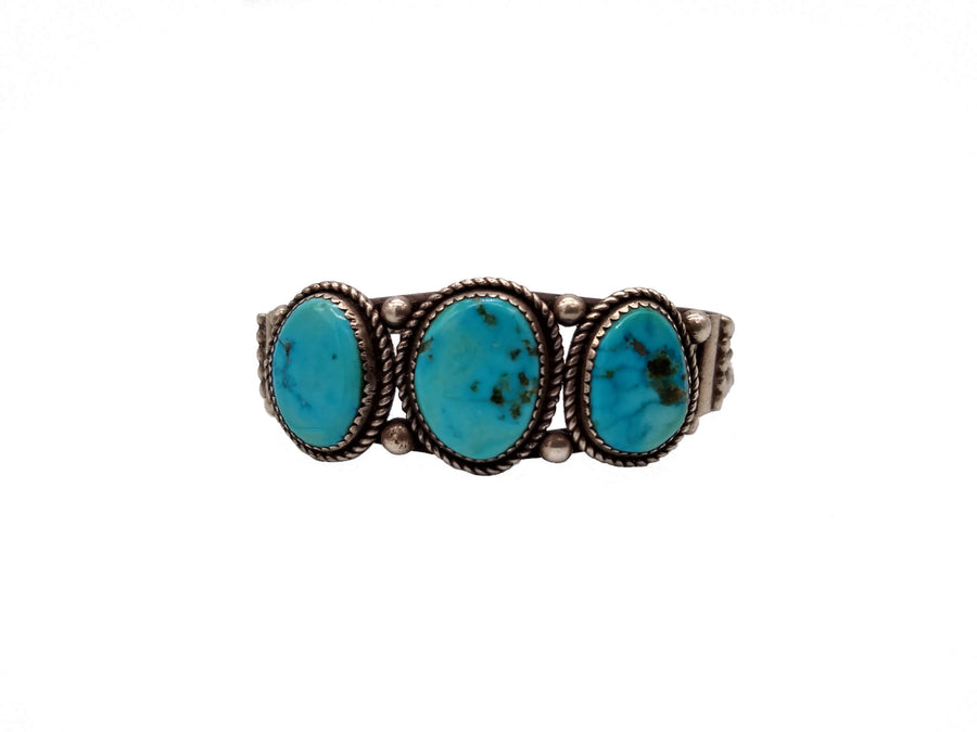 Vintage Vibrant Three Stone Turquoise Cuff Bracelet