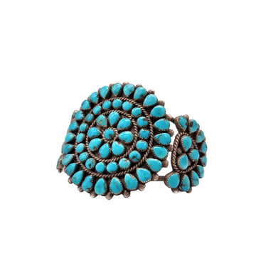 Stunning Vintage Squash Blossom Turquoise and Silver Cuff Bracelet