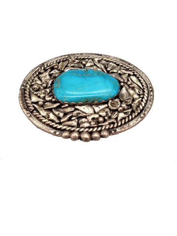 Gorgeous Vintage Turquoise and Sterling Silver Belt Buckle