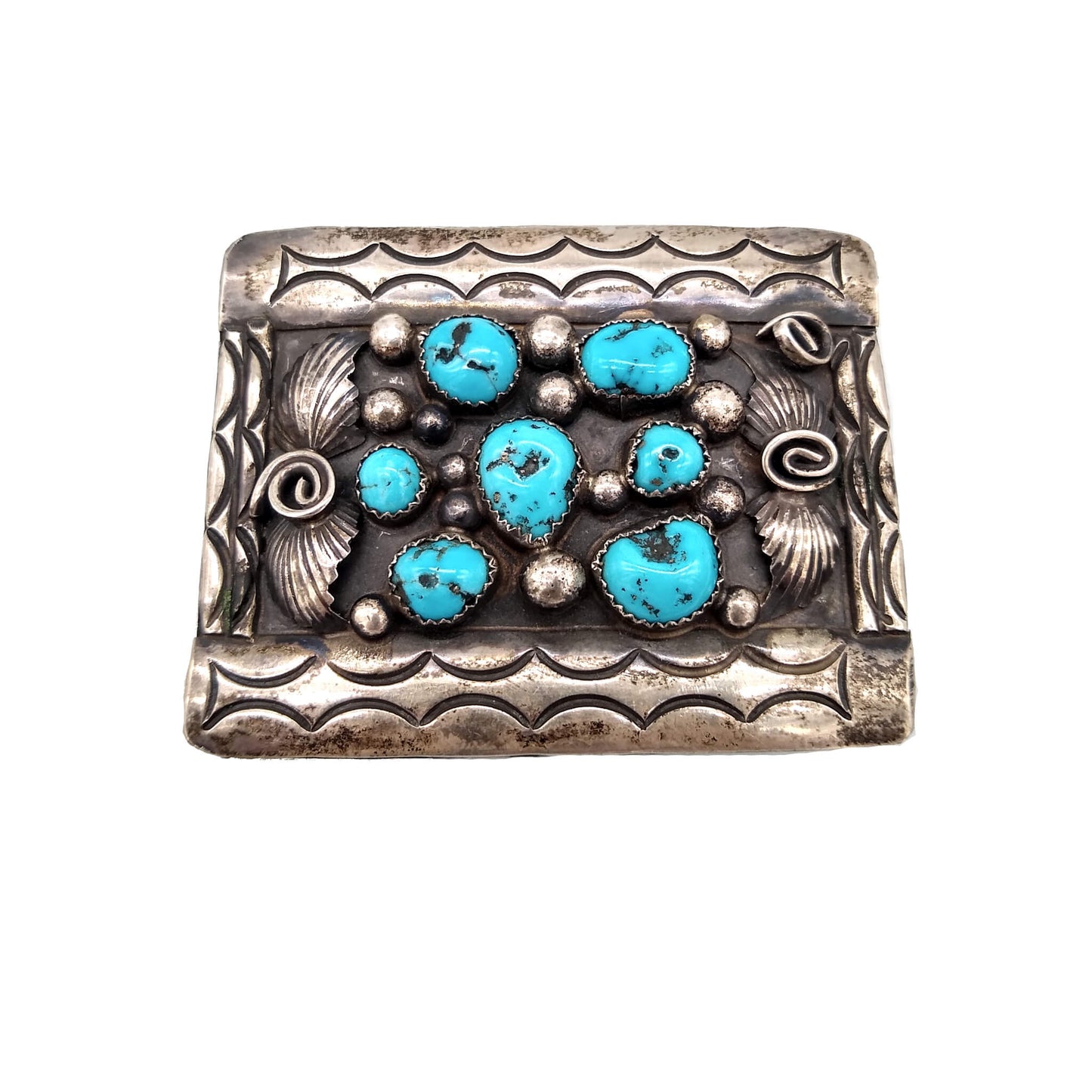 Vintage Turquoise and Sterling Silver Belt Buckle