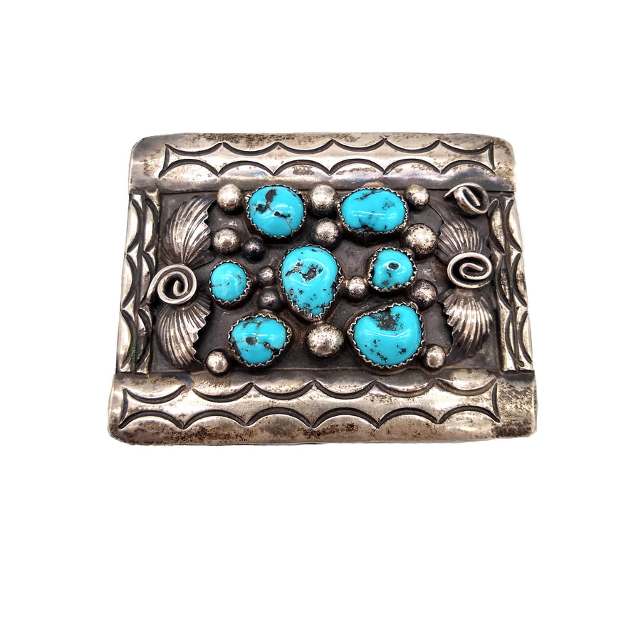 Vintage Turquoise and Sterling Silver Belt Buckle