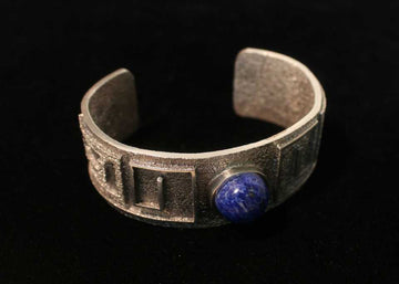 Sterling Silver Tufa Sandstone Bracelet with Natural Lapis Stone by Carlos Dougi