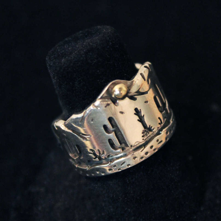Landscape Silver Overlay Ring with Gold