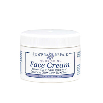 A 1.75 oz. container of Power Repair Face Cream by Sister Creations is seen against a white background at Winter Sun Trading Co.
